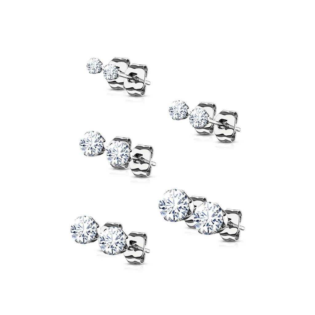 5 Pairs Of Mixed Size Prong Set CZ Stainless Steel Stud Earrings Pack - Image 9