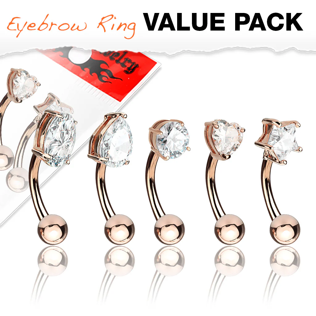 5 Pc Value Pack Basic Shapes Eyebrow Curve Ring - Image 2