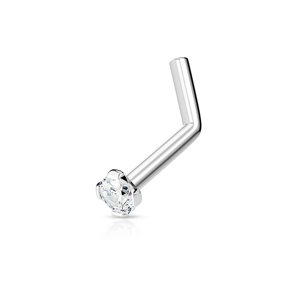 5 Pc Clear 2mm Prong Set CZ Top Surgical Steel L Bend Nose Ring Pack - Image 2
