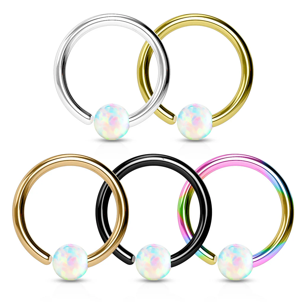 5 Pc Value Pack 20G Opal Fixed Hoop Captive Ring Nose Tragus Helix - Image 2