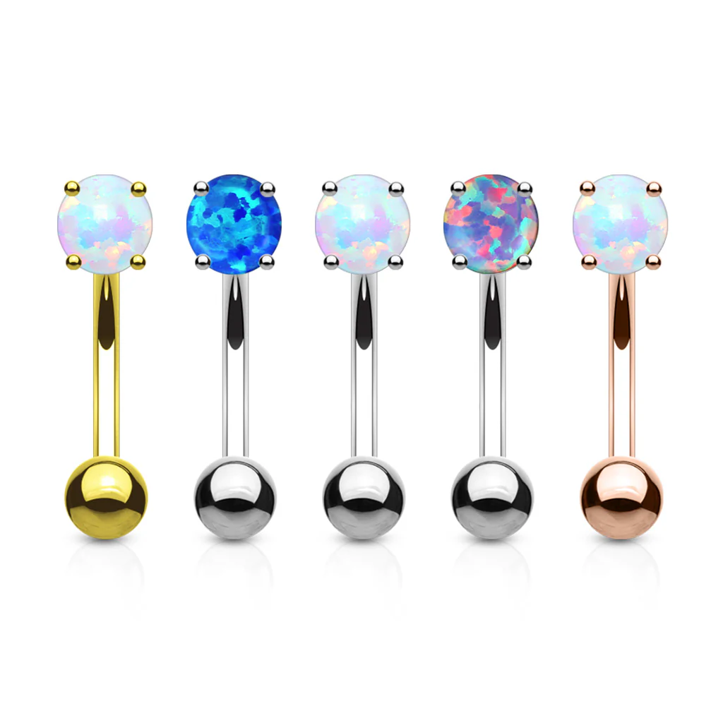 5 Pc Pack Of Opal Stone Gold Rose Gold Eyebrow Curve Ring - Image 2