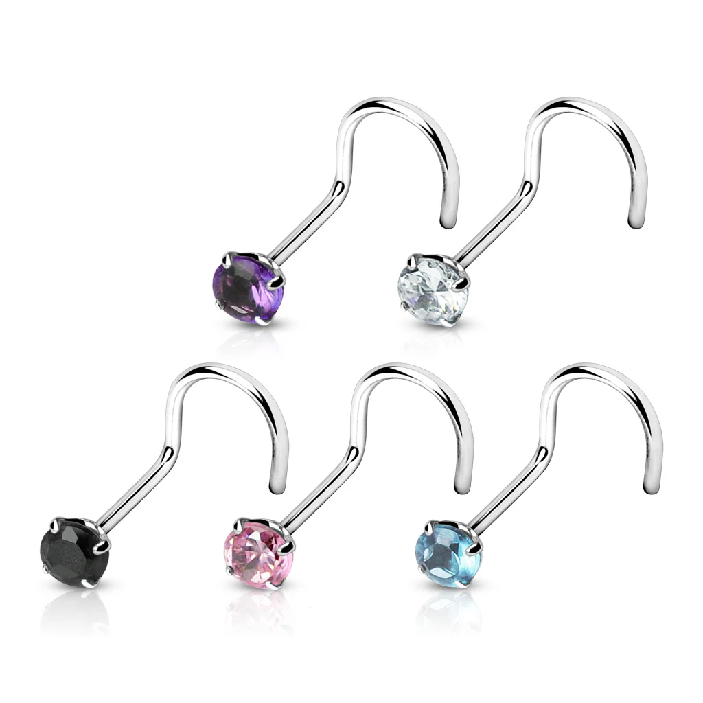 5 Pcs Set Surgical Steel Prong Set 3 MM CZ Nose Screws - Image 2