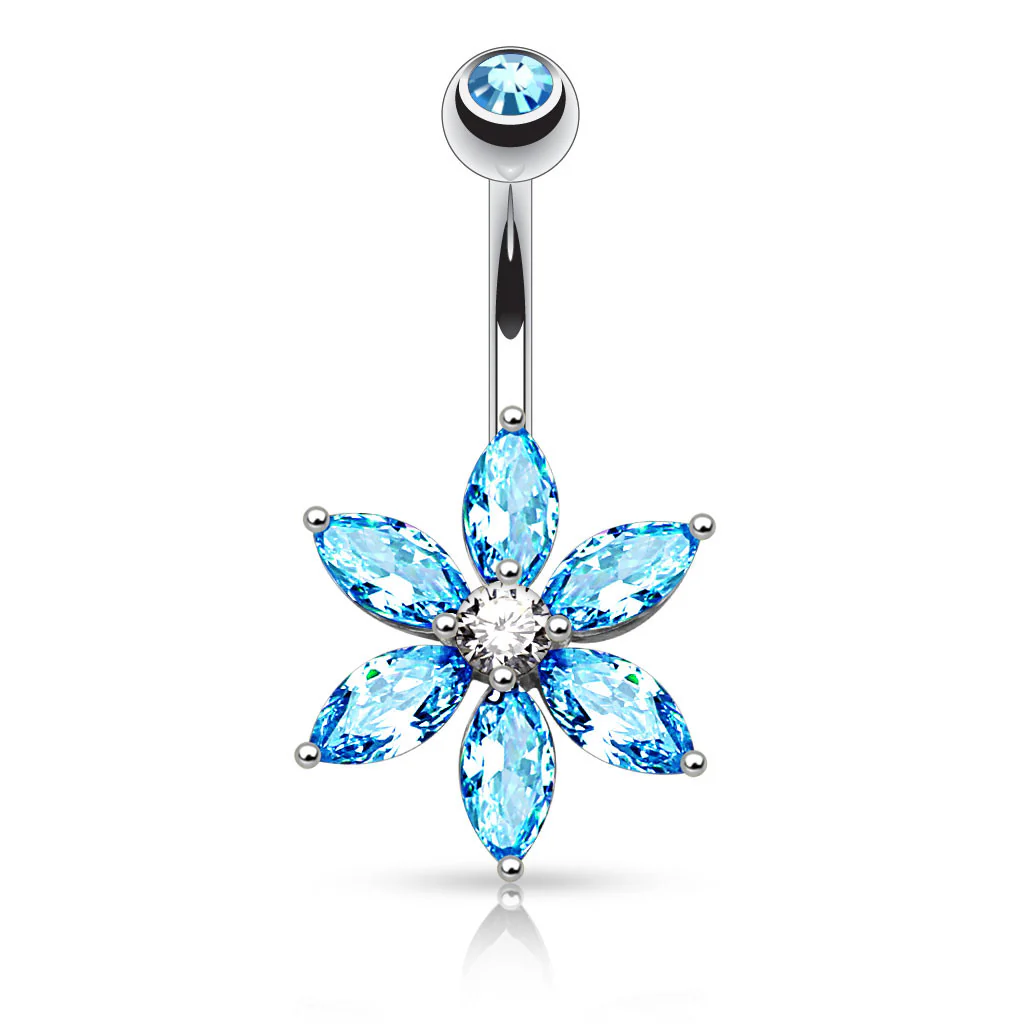 6 Marquise Cut CZ Petal Flower Navel Belly Button Ring - Image 4