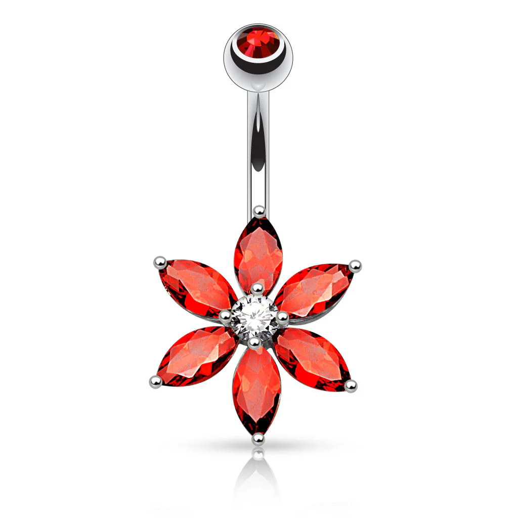 6 Marquise Cut CZ Petal Flower Navel Belly Button Ring - Image 5