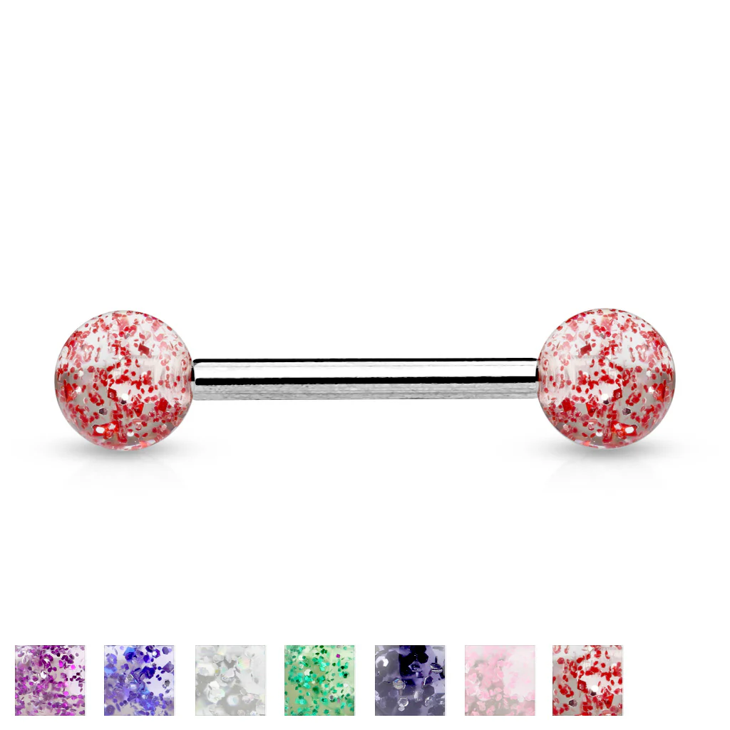 6 mm Acrylic Ultra Glitter Balls Nipple Barbell Tongue Rings - Image 9
