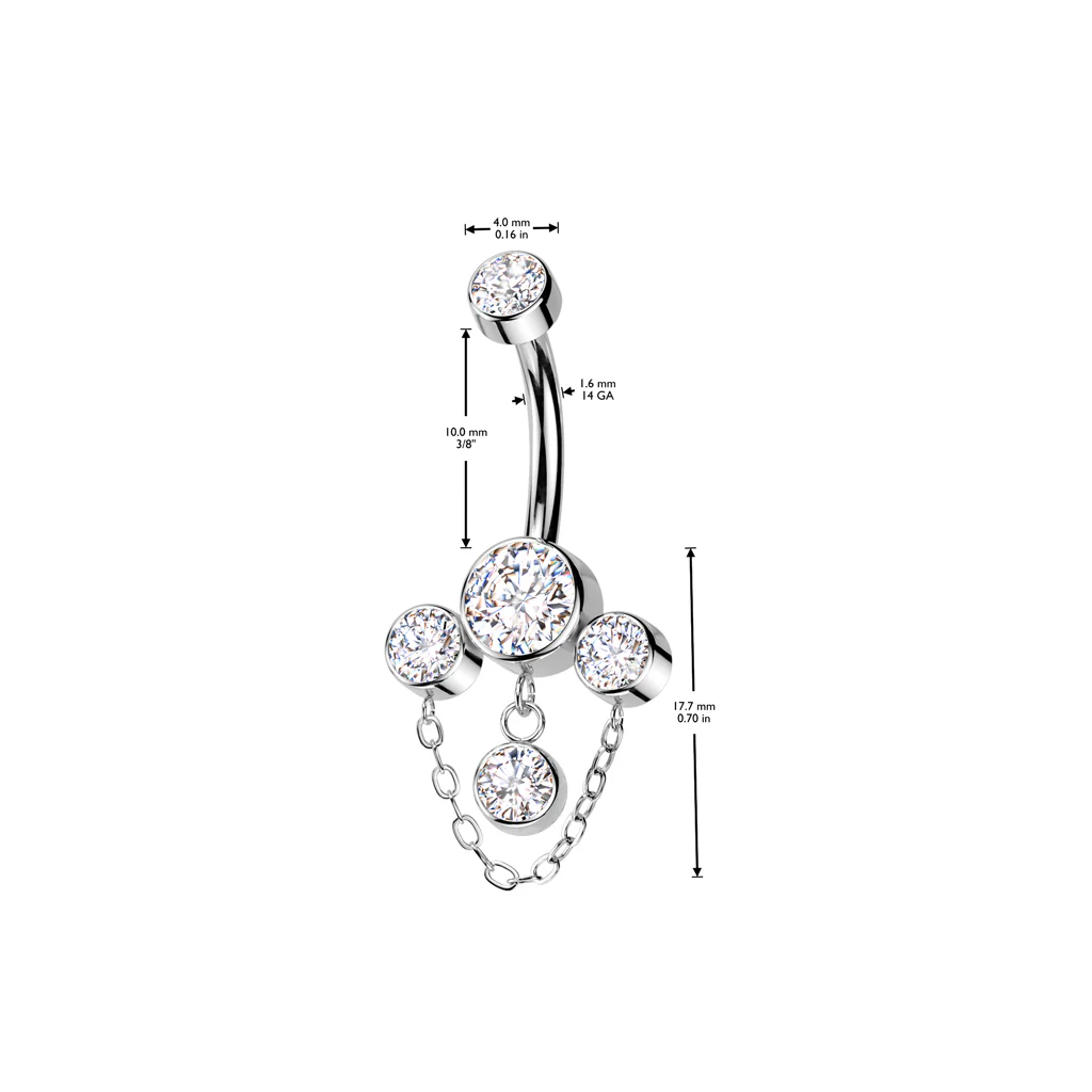 Titanium Bezel Set CZ & Chain Dangle Belly Button Rings - Image 5