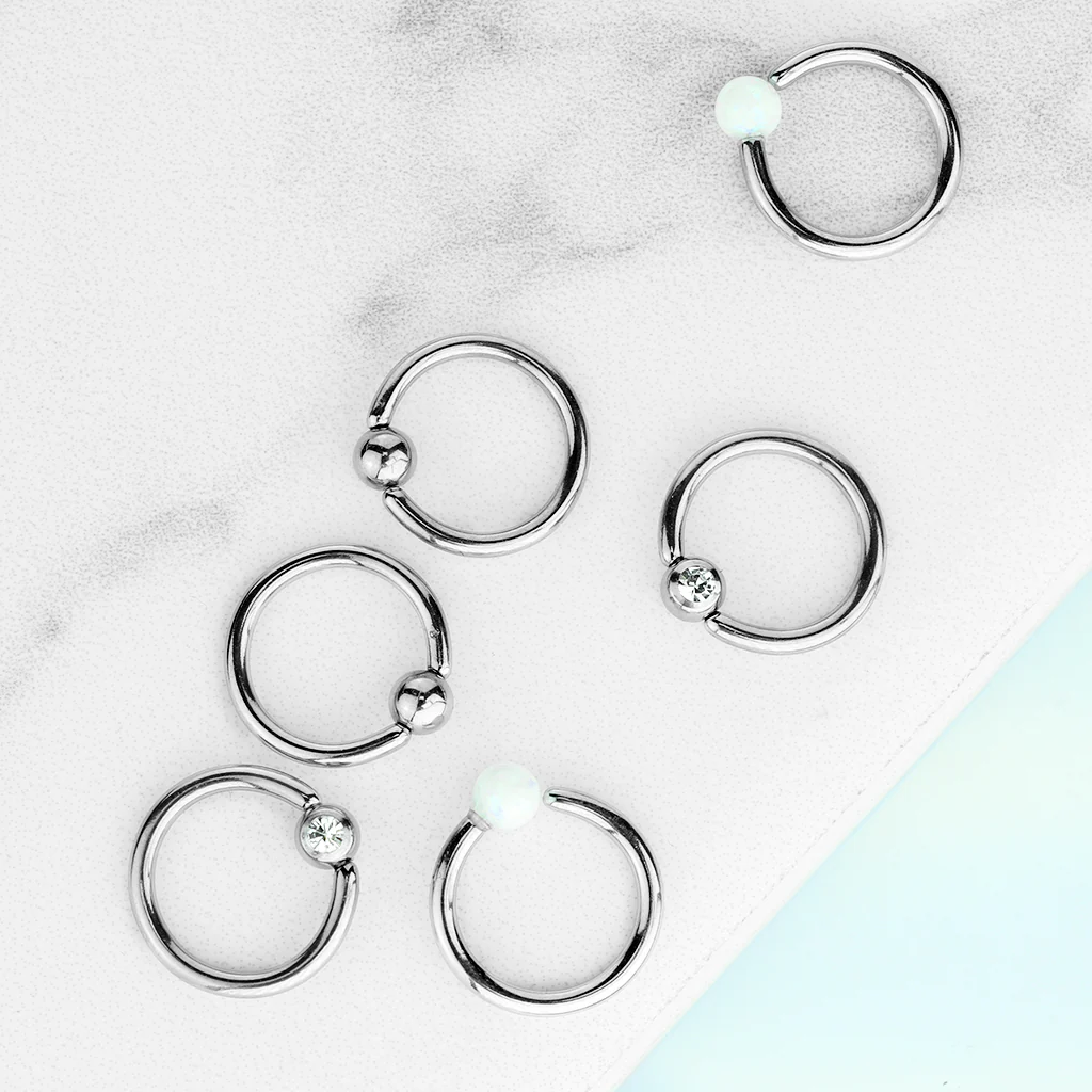 6 Pc Value Pack Opal CZ Fixed Captive Bead Ring Hoop Nose Tragus Helix - Image 2