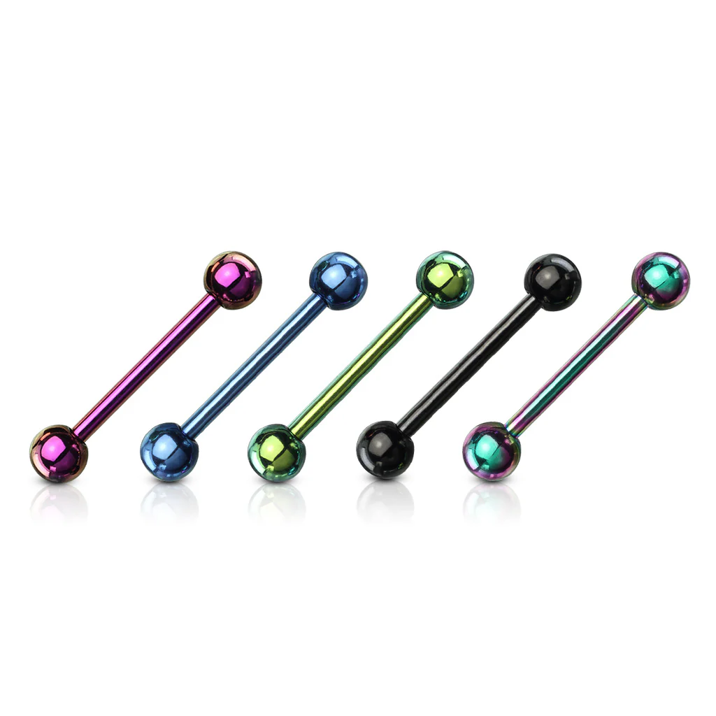 6 Pcs Assorted Titanium Barbell Tongue Rings 14GA 1/2" - Image 2