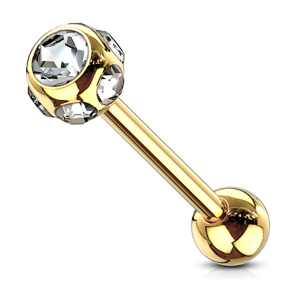 7 CZ Set Ball Assorted Titanium Barbell Tongue Rings - Image 4