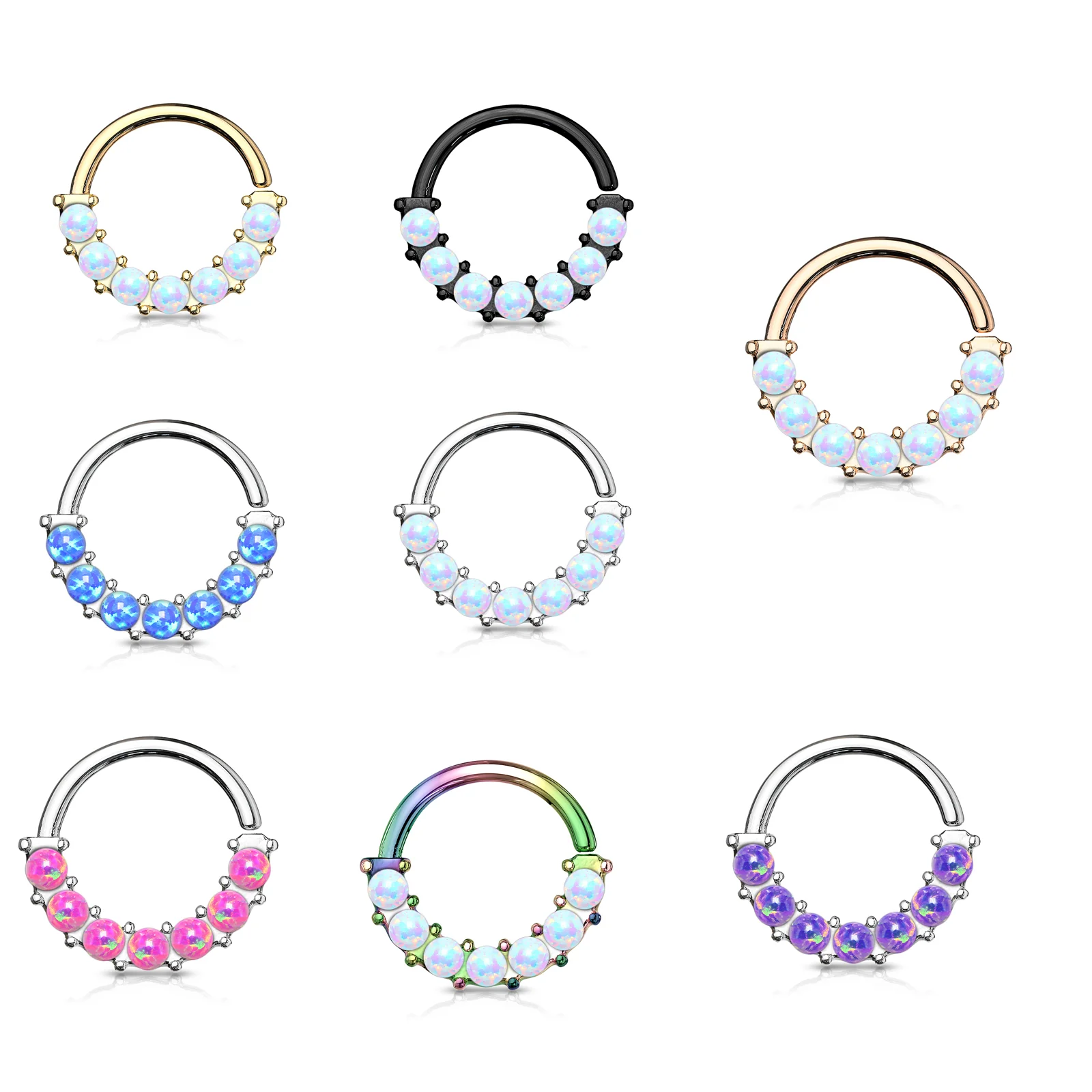 7 Opal Front Facing Set All Surgical Steel Bendable Nose Septum Ring Daith
