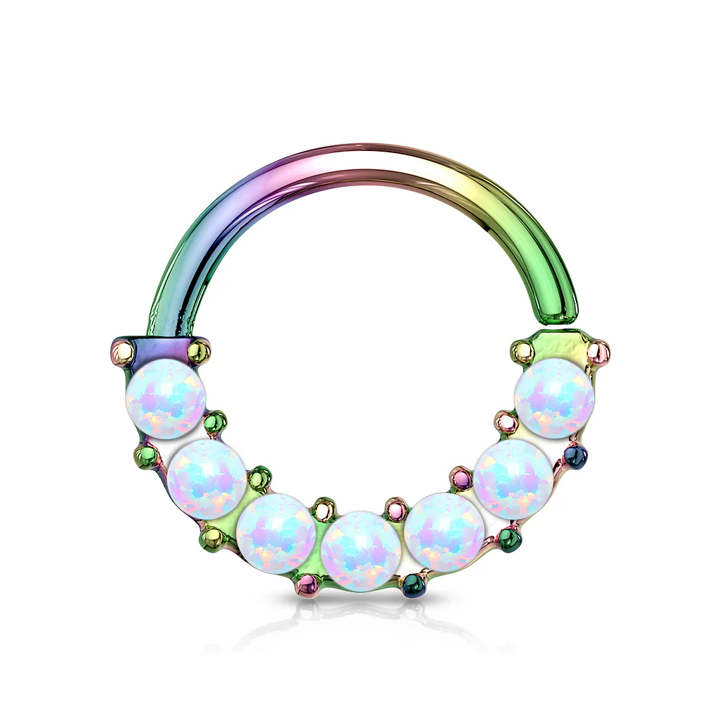 7 Opal Front Facing Set All Surgical Steel Bendable Nose Septum Ring Daith - Image 2
