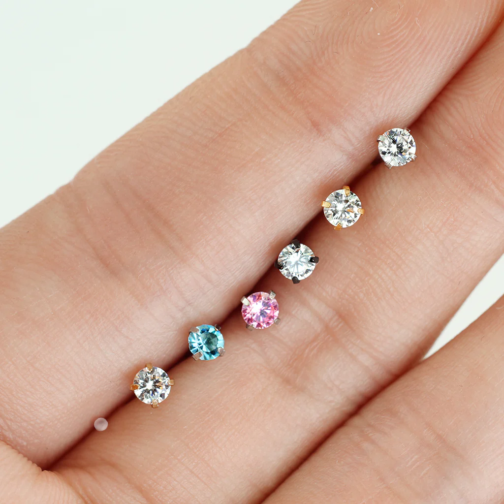 7 Pc 20G Prong Set CZ Surgical Steel Retainer L Bend Nose Stud Rings Box - Image 2