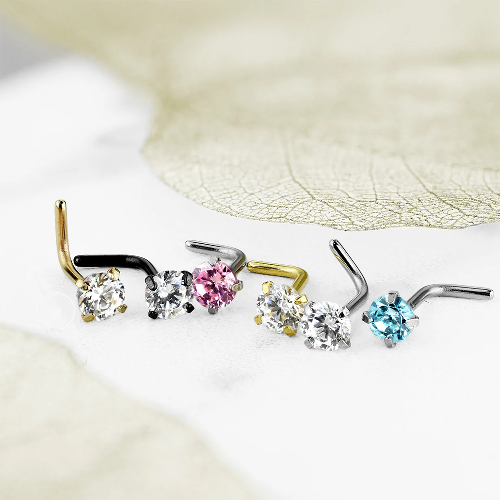 7 Pc 20G Prong Set CZ Surgical Steel Retainer L Bend Nose Stud Rings Box - Image 3