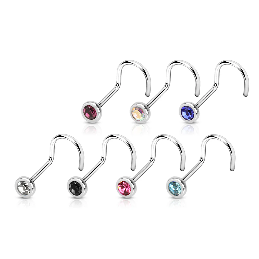 7 Pcs Set Surgical Steel Assorted 2 MM CZ Nose Screws - Image 2