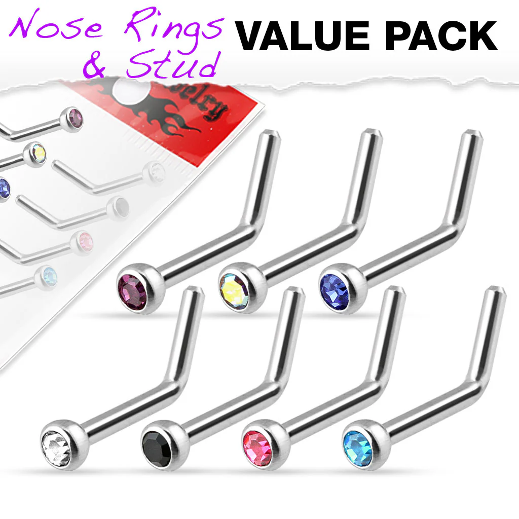 7 Pcs Surgical Steel Press Fit 2 MM CZ L Bend Nose Screws