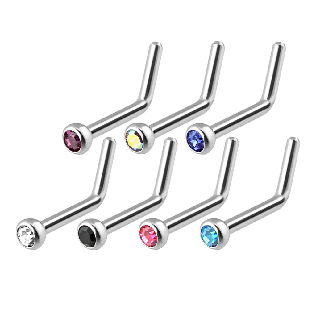 7 Pcs Surgical Steel Press Fit 2 MM CZ L Bend Nose Screws - Image 2