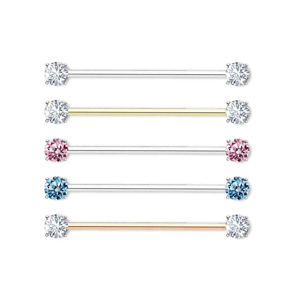 7mm Prong Set CZ Surgical Steel Industrial Barbells