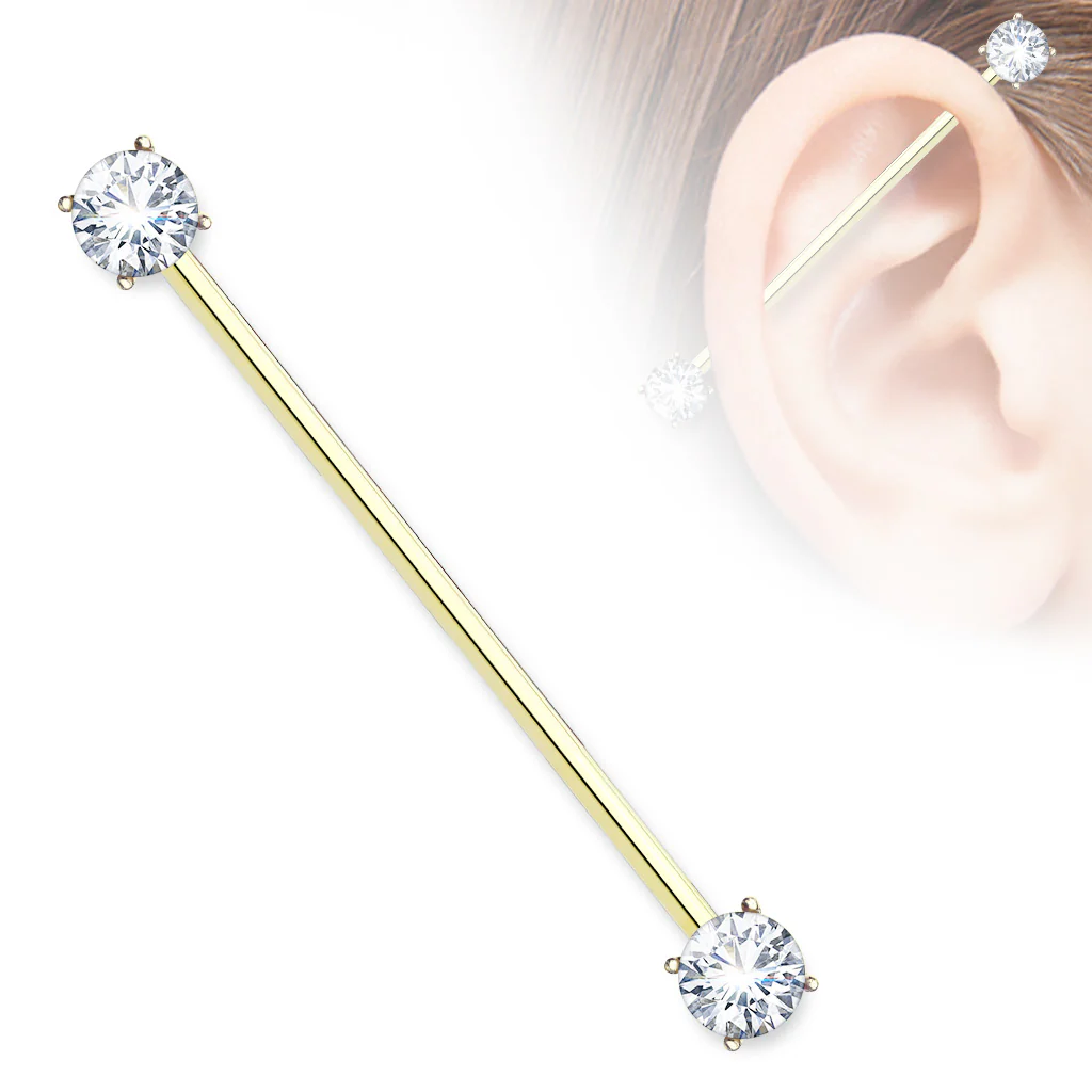 7mm Prong Set CZ Surgical Steel Industrial Barbells - Image 2