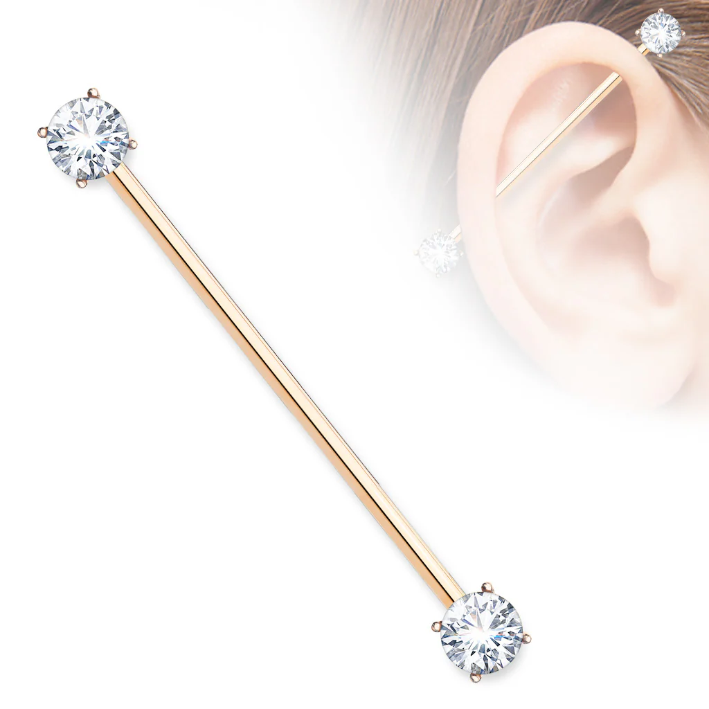 7mm Prong Set CZ Surgical Steel Industrial Barbells - Image 3