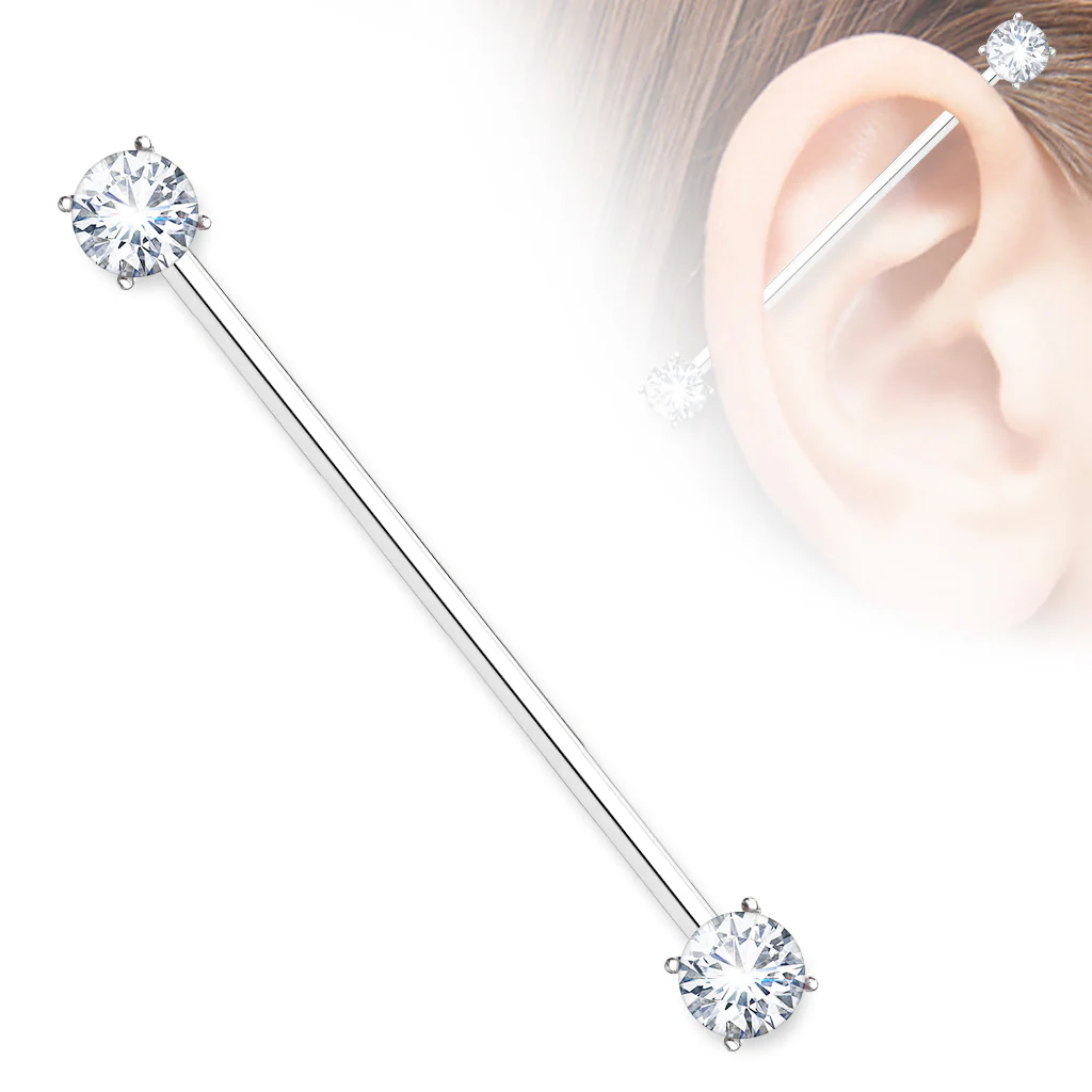 7mm Prong Set CZ Surgical Steel Industrial Barbells - Image 4