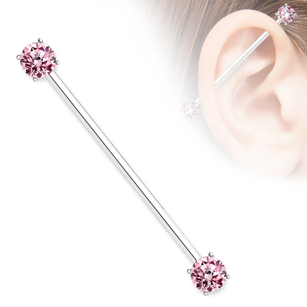 7mm Prong Set CZ Surgical Steel Industrial Barbells - Image 5