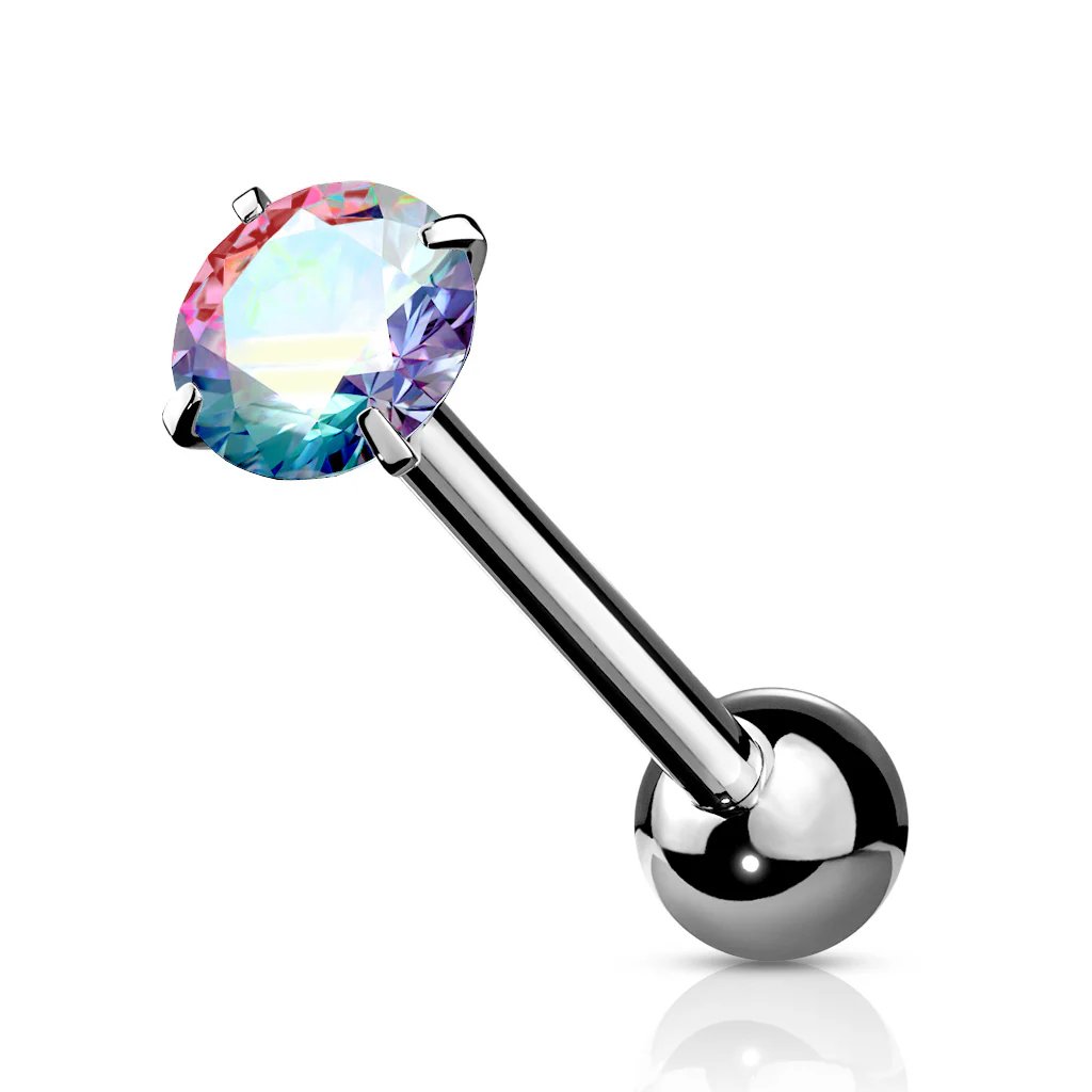 6 mm Prong Set Round CZ Surgical Steel Tongue Ring Barbells - Image 2