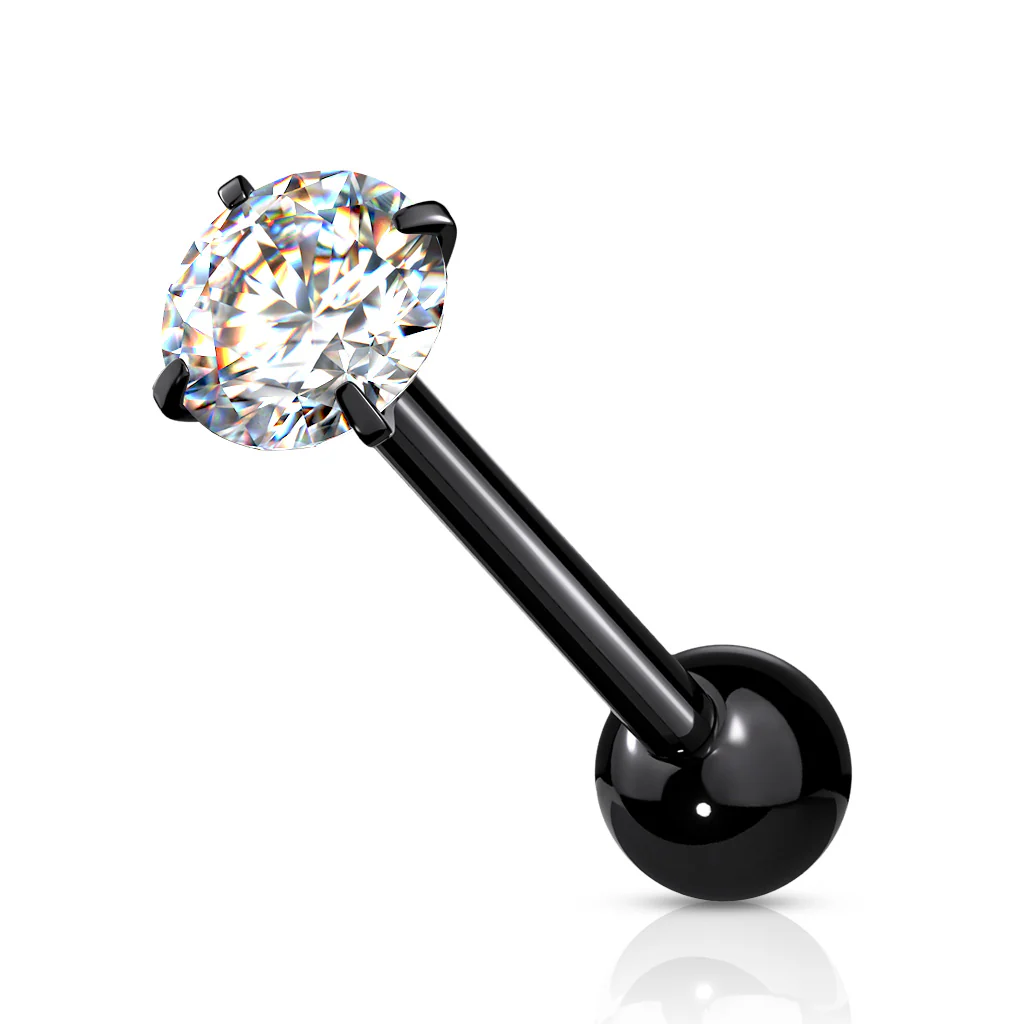 6 mm Prong Set Round CZ Surgical Steel Tongue Ring Barbells - Image 5