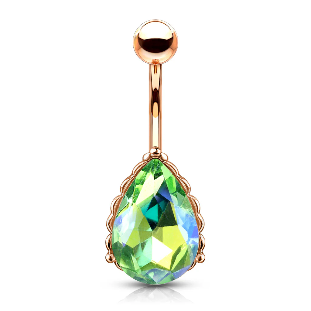 AB Effect Tear Drop CZ Rose Gold Belly Button Navel Rings - Image 6