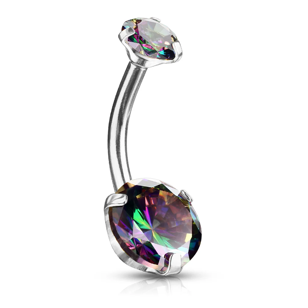 Prong Set AB CZ All Surgical Steel Belly Button Navel Rings - Image 3