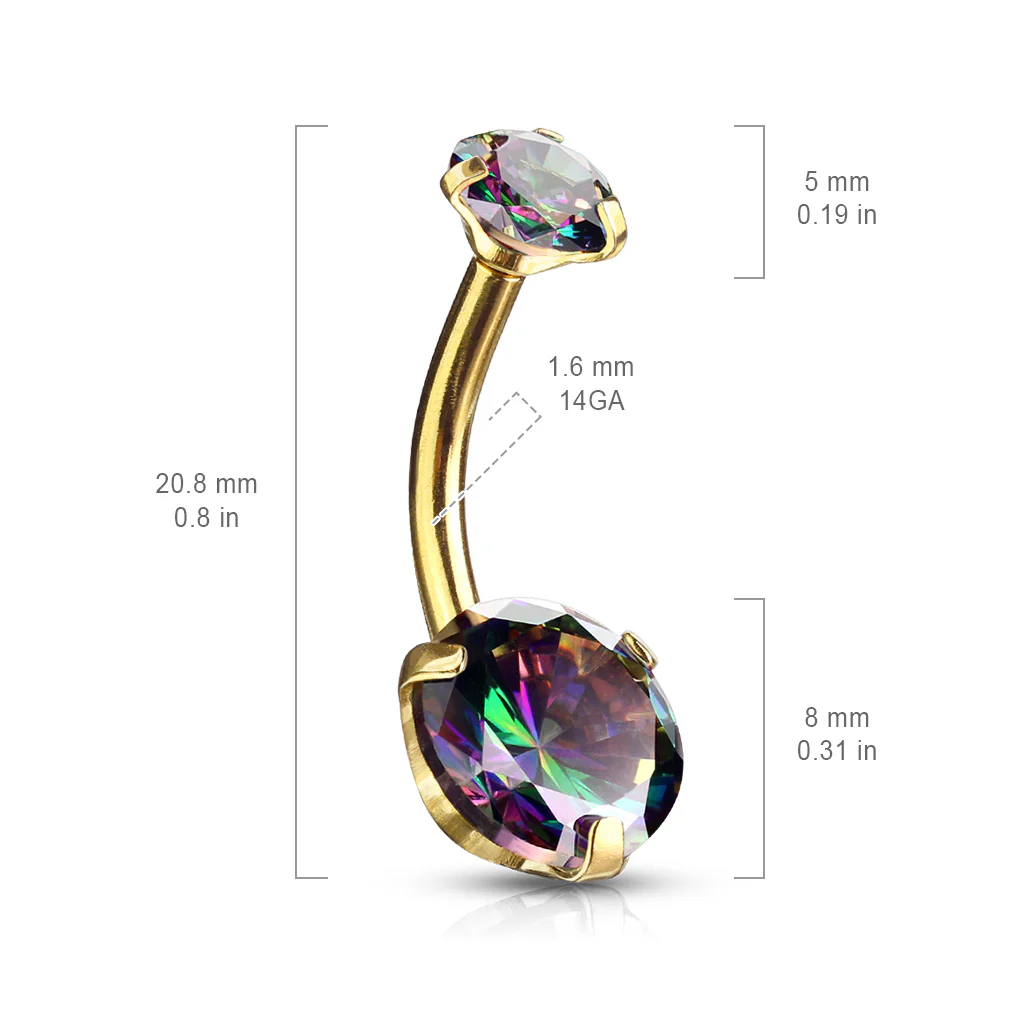Prong Set AB CZ All Surgical Steel Belly Button Navel Rings - Image 7