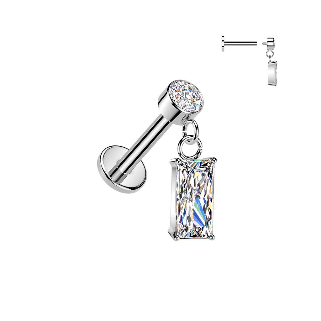 All 316L Rectangle CZ Dangle Tragus Helix Ear Cartilage Studs - Image 2