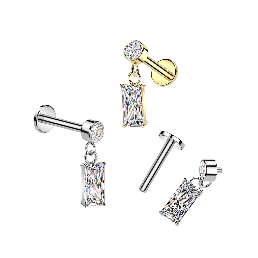 All 316L Rectangle CZ Dangle Tragus Helix Ear Cartilage Studs - Image 3