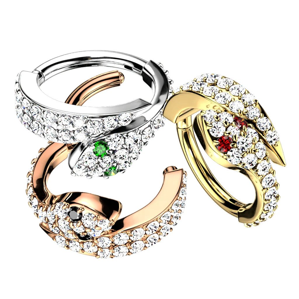 CZ Paved Snake Hinged Segment Hoop Ring Tragus Cartilage - Image 3