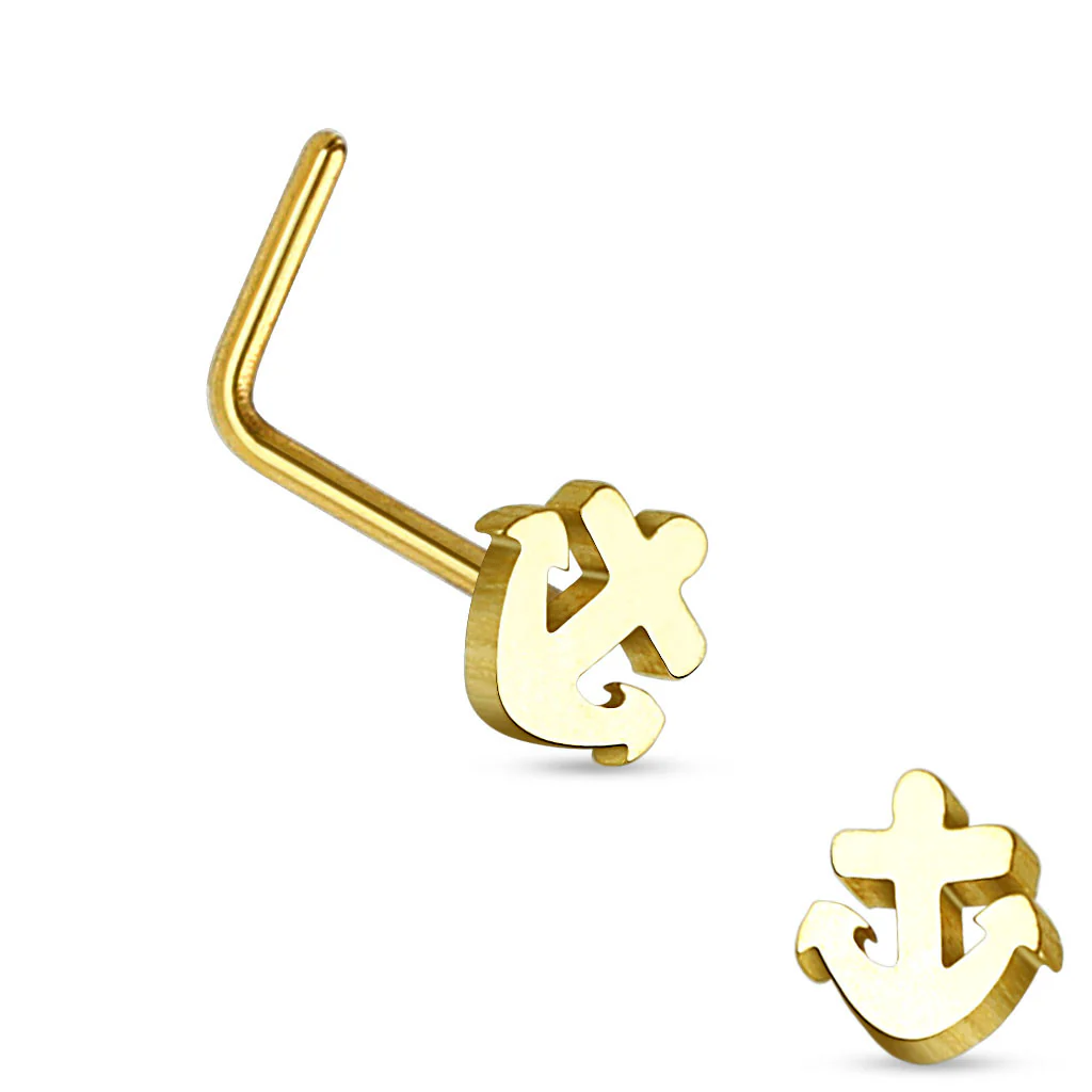 Nautical Anchor Top 316L Surgical Steel "L" bend Nose Stud Rings - Image 2