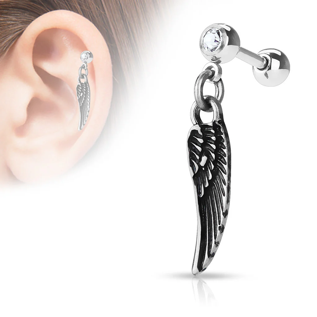 Angel Wing Dangle Surgical Steel Cartilage Helix Tragus Barbells - Image 2