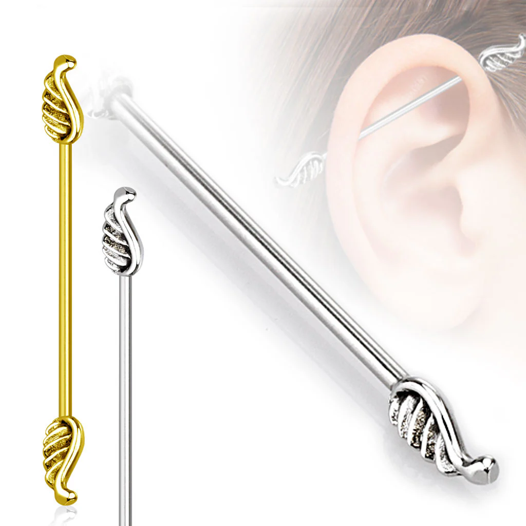 Angel Wings Industrial Barbell 316L Surgical Steel