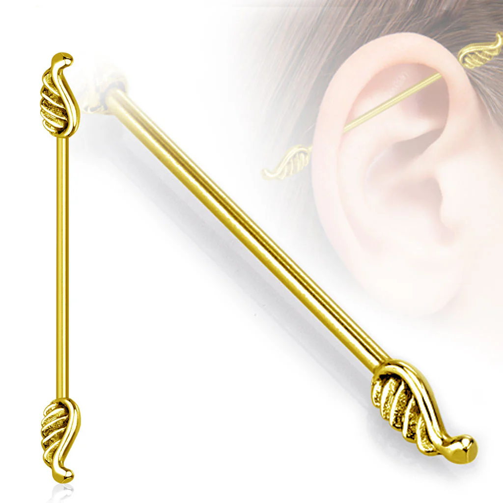 Angel Wings Industrial Barbell 316L Surgical Steel - Image 2