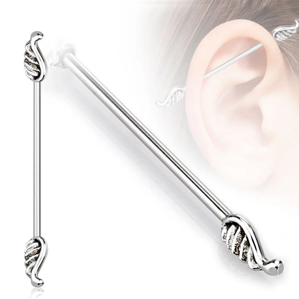 Angel Wings Industrial Barbell 316L Surgical Steel - Image 3