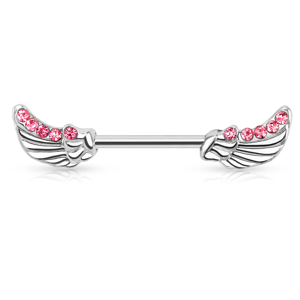 Pair of Angels Wings CZ Surgical Steel Barbell Nipple Rings - Image 3