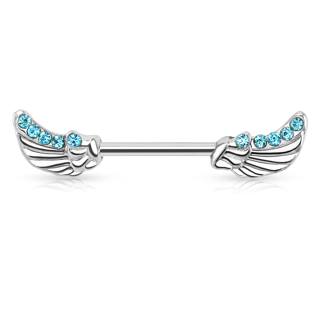 Pair of Angels Wings CZ Surgical Steel Barbell Nipple Rings - Image 4