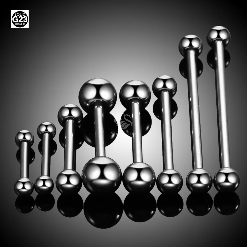 Solid Grade 23 Titanium Barbells Tongue Ring Nipple Industrial 14GA - Image 2
