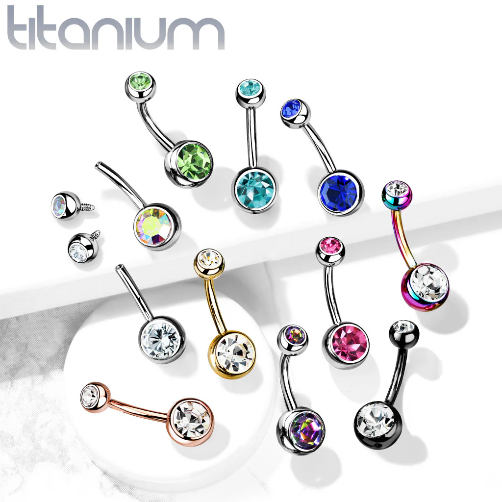 Titanium Internally Threaded Double CZ Belly Button Rings