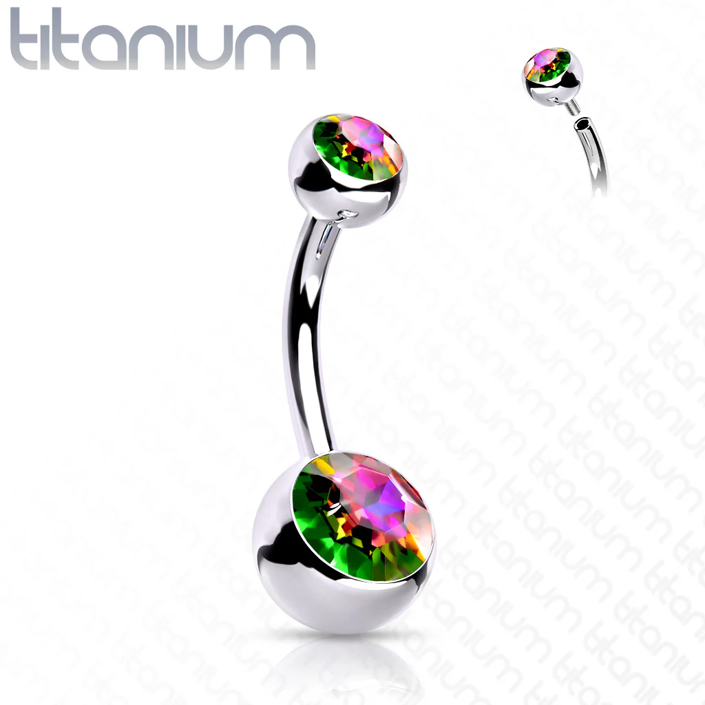 Titanium Internally Threaded Double CZ Belly Button Rings - Image 12