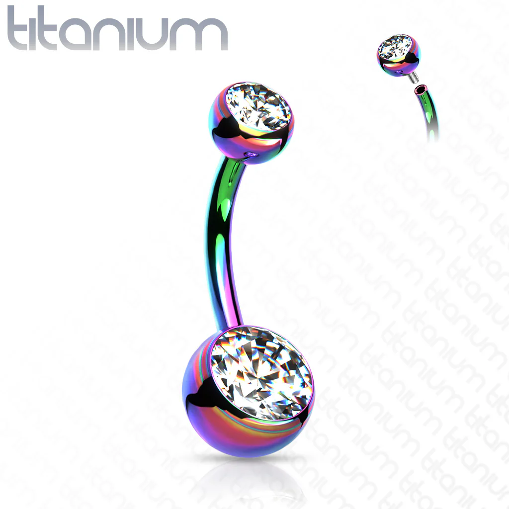 Titanium Internally Threaded Double CZ Belly Button Rings - Image 13