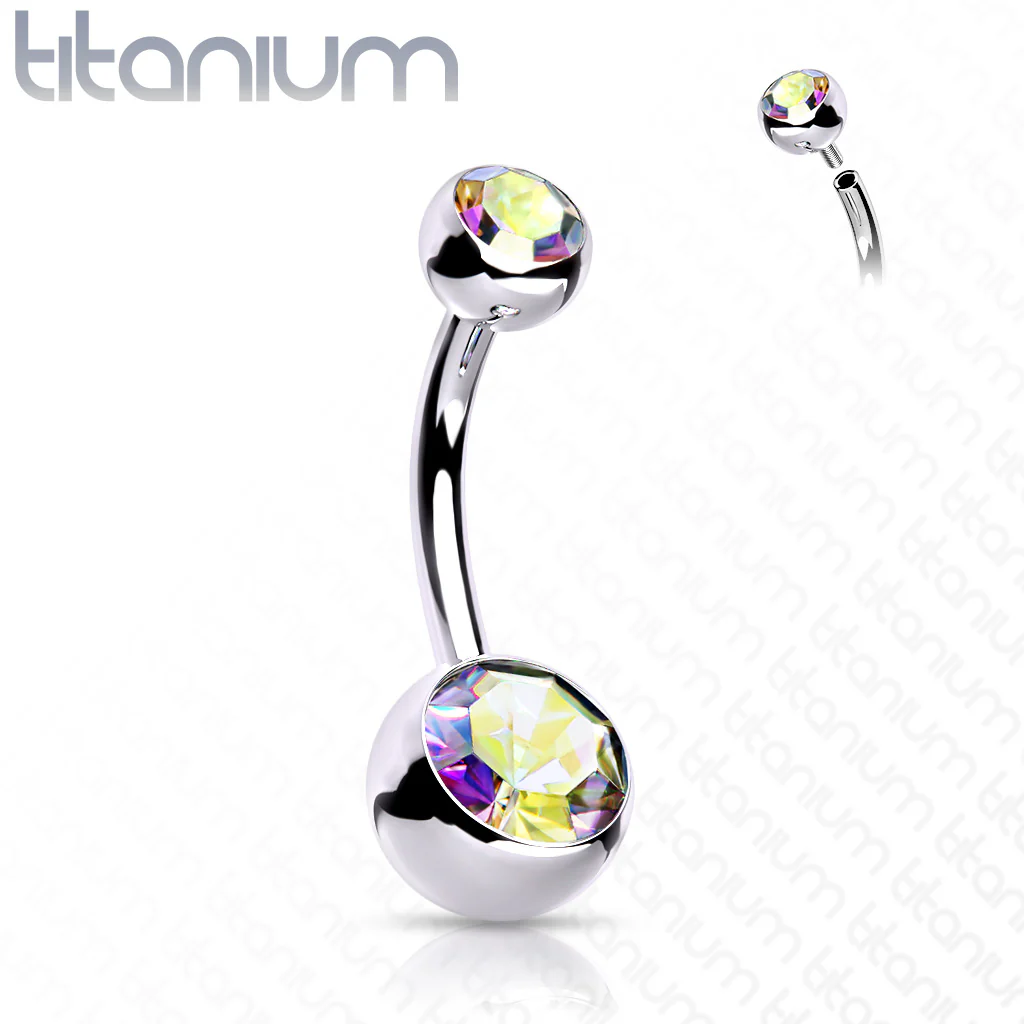 Titanium Internally Threaded Double CZ Belly Button Rings - Image 14