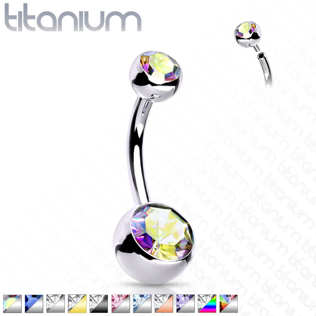 Titanium Internally Threaded Double CZ Belly Button Rings - Image 15