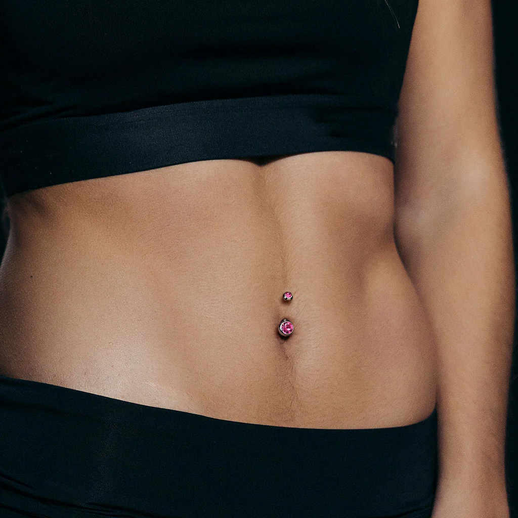 Titanium Internally Threaded Double CZ Belly Button Rings - Image 2