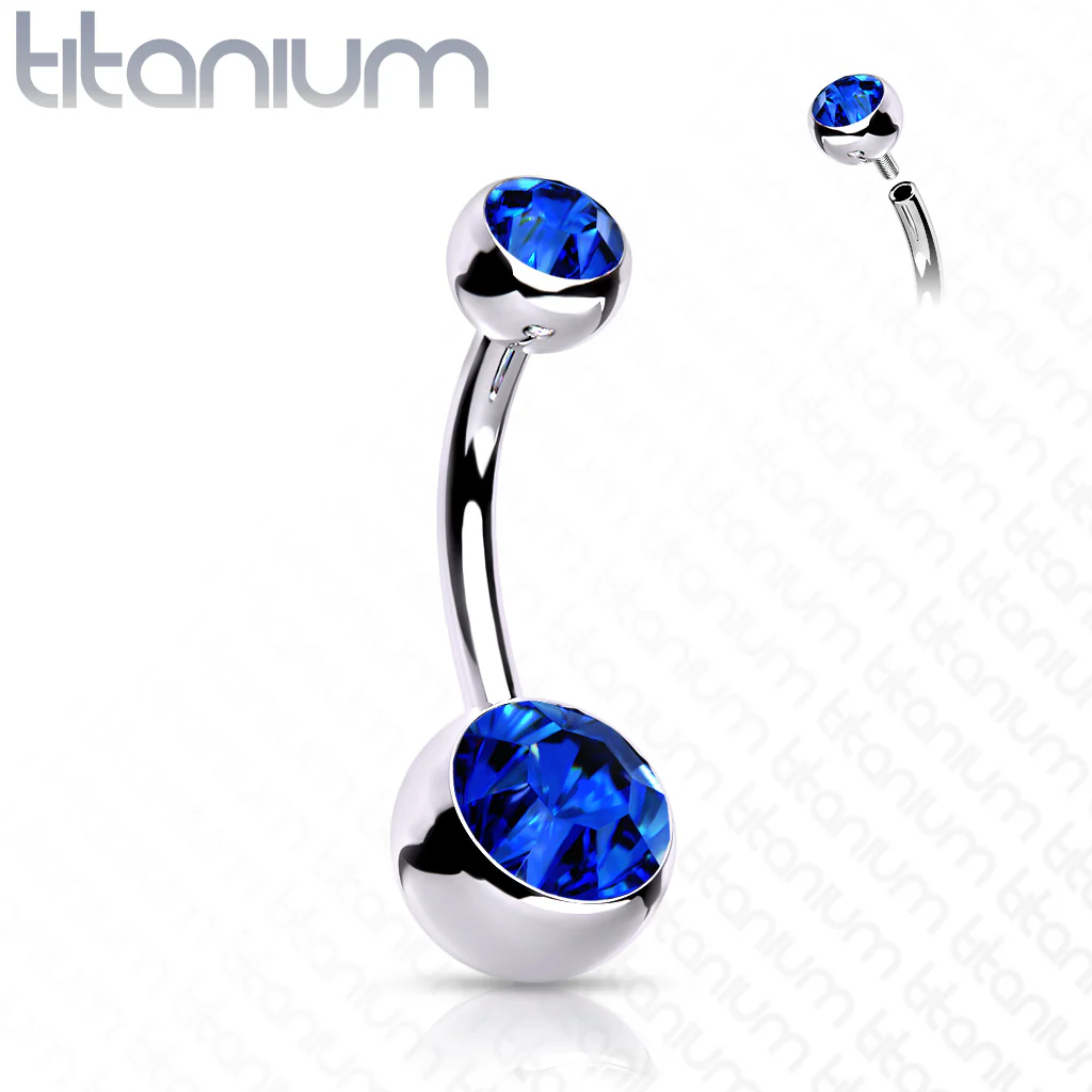 Titanium Internally Threaded Double CZ Belly Button Rings - Image 3