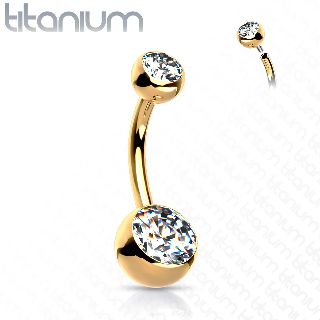 Titanium Internally Threaded Double CZ Belly Button Rings - Image 6