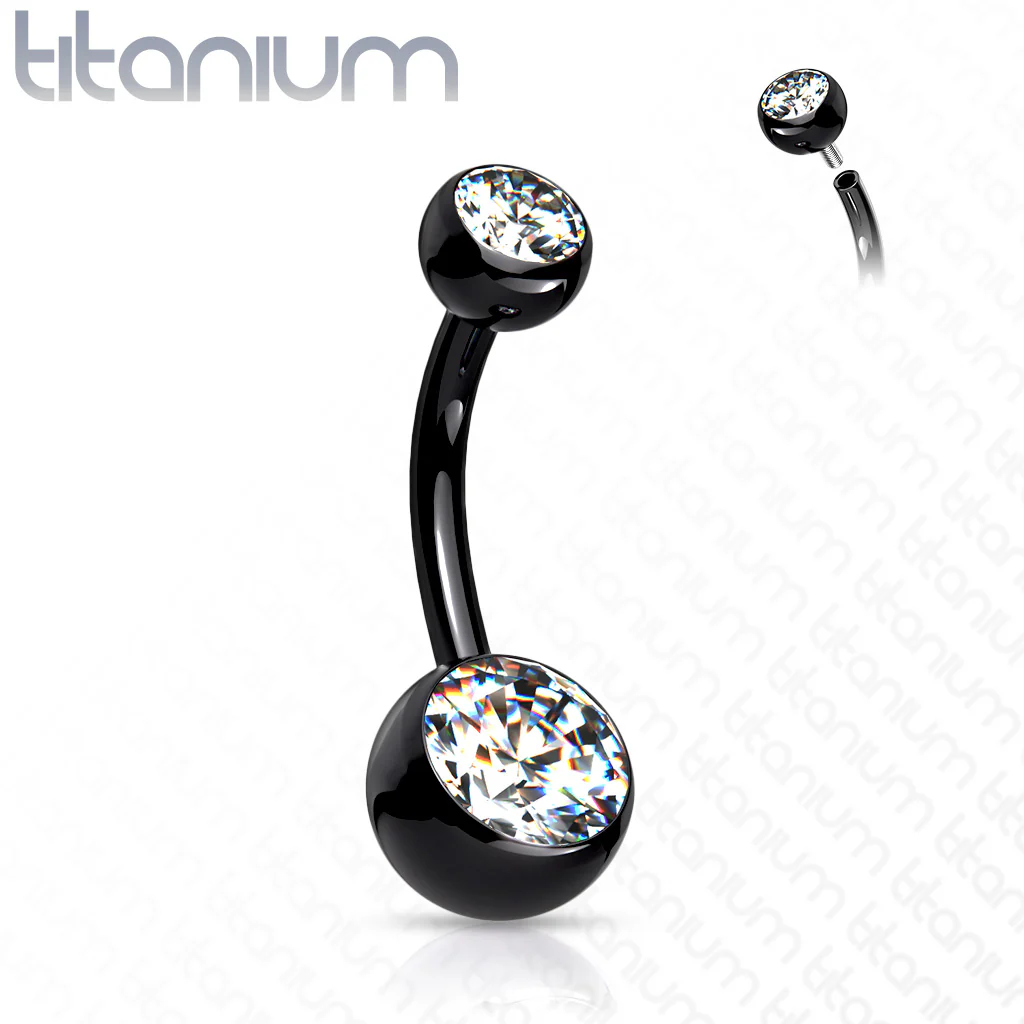 Titanium Internally Threaded Double CZ Belly Button Rings - Image 7